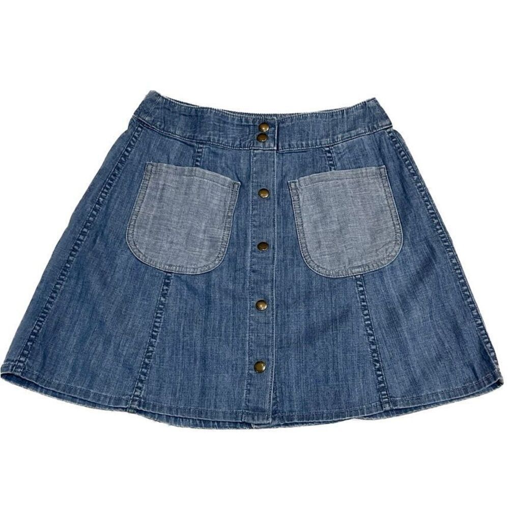 Wildfox Frankie NWOT Denim Mini A Line Cotton Button Blue Pockets Ladies Size S